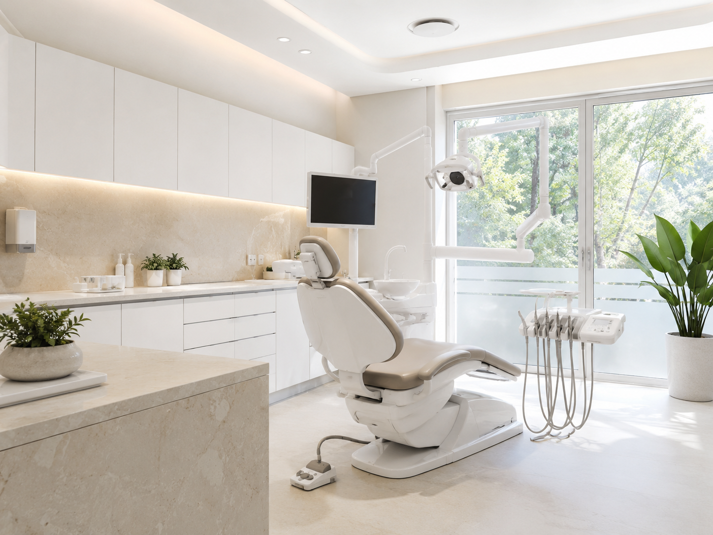 Clinica dental luminosa y perfectamente ordenada
